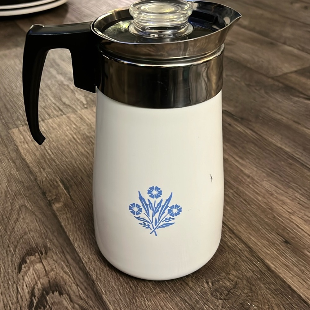 Vintage Corning Cornflower Pattern 9 Cup Coffee Pot